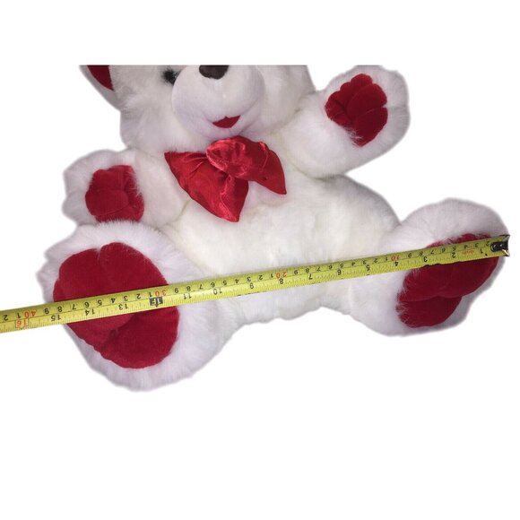 Fluffy White Stuffed VALENTINE'S DAY BEAR Plush RED Bow 16" Tall - Picture 10 of 10